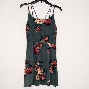 STACCATO Sage Green Floral Lined Mini Spaghetti Strap Tank Dress; Size M